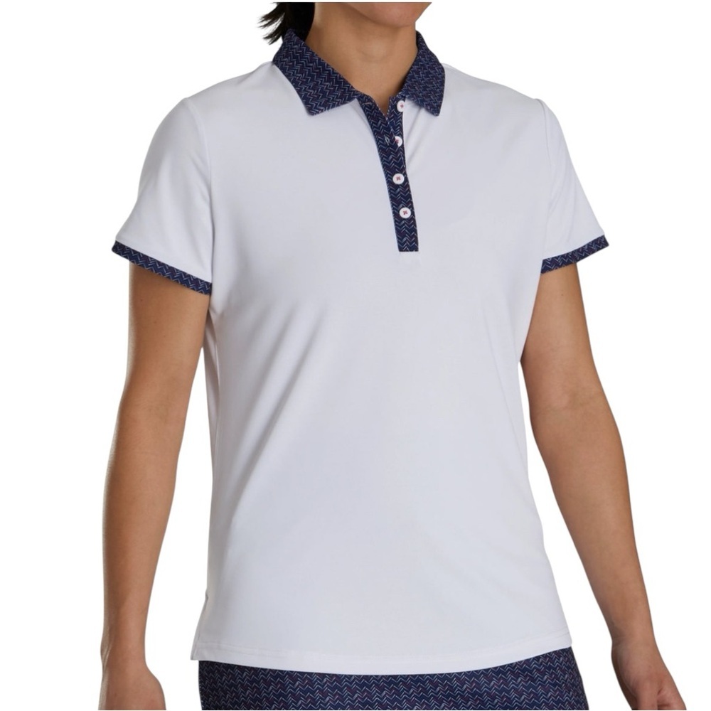 Izod White Polo with dark collar with golf tee print